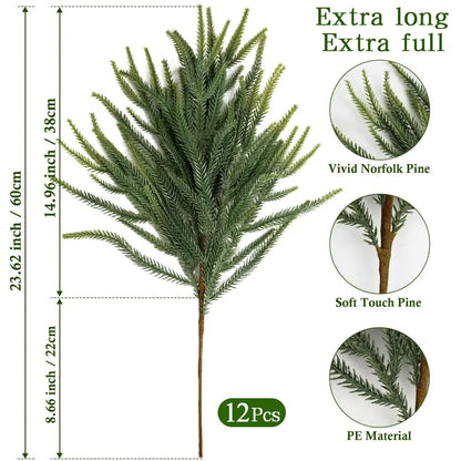 🌲 24-Inch Real Touch Norfolk Pine Stems – Flexible Artificial Evergreen Greenery