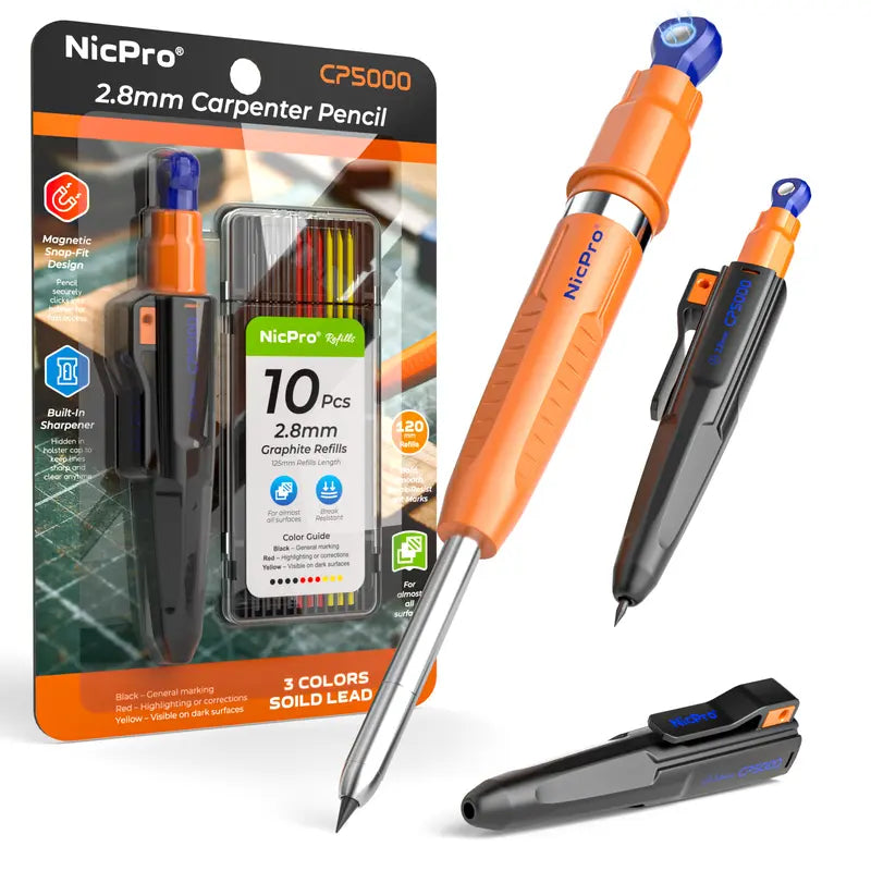 🛠️ Carpenter Pencil Set – 2.8mm Mechanical Marking Pencil with Refills