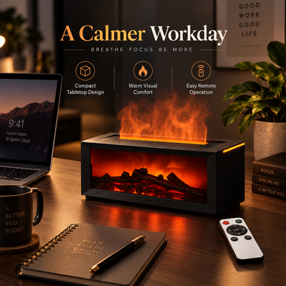 Flame-Effect Ambient Fireplace Humidifier – Remote-Control Cozy Tabletop Decor