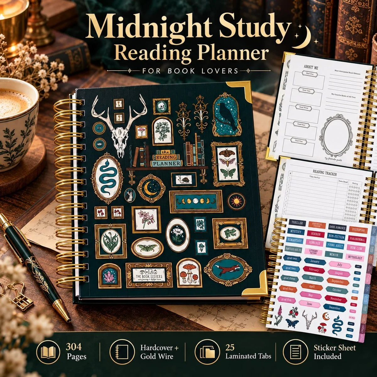 📖✨Midnight Study Hardcover Reading Planner for Book Lovers