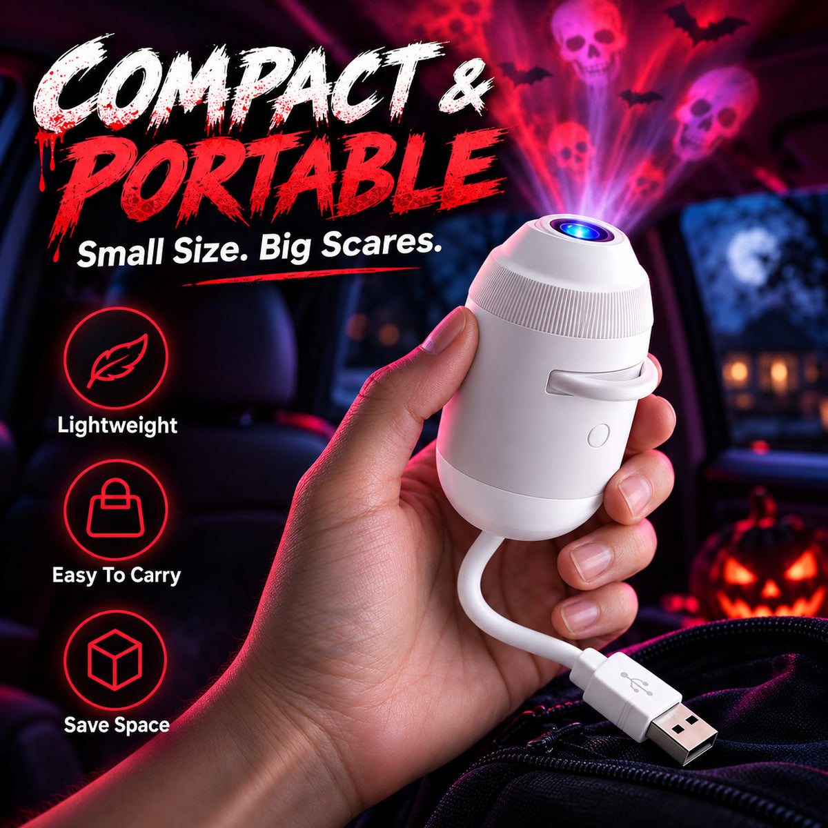 🔥24-Disc USB Car Interior Horror Projector Lamp