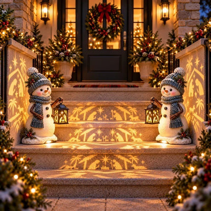 ⛄ Last Day 49% Snowman Nativity Glow™ – Solar Christmas Step Light with Holy Family Projection