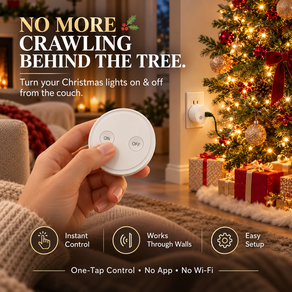 RF Wireless Remote Control Outlet – Pre-Paired Plug-In Switch with Magnetic Remote