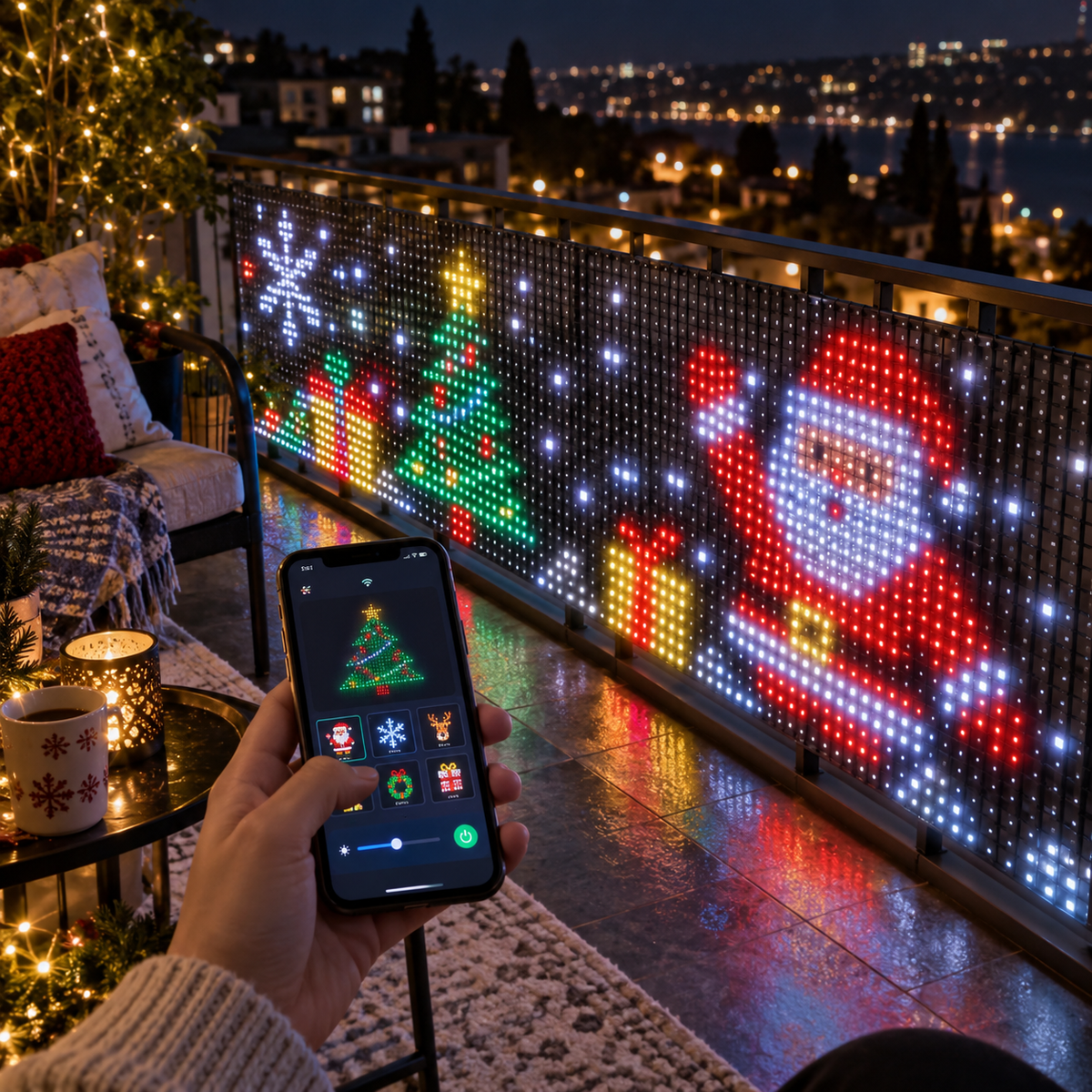 🎄 Turn Your Balcony Into a Christmas Show – Smart Animated Pixel Curtain Lights🎅