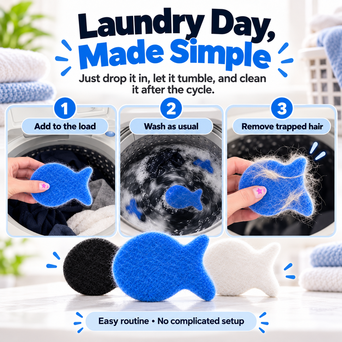 🐾 Reusable Laundry Fish Pet Hair Remover – Washable Fur & Lint Catcher