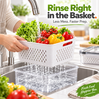 🥗 3PCS Stackable Fridge Produce Saver Containers with Removable Colander – Airtight Food Storage Boxes for Fruits, Vegetables & Meal Prep