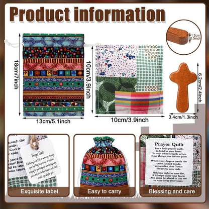 🎁 Pocket Prayer Quilt Set | Mini Handmade Prayer Blankets with Cross & Drawstring Bag Christian Gifts ✝️