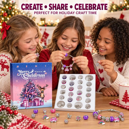 🎁✨24-Day Christmas DIY Craft Bead Charms Kit - Girls' Jewelry Gift Set