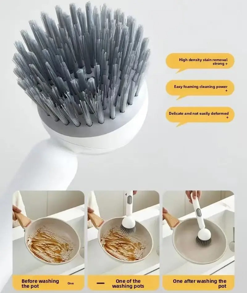 360° Rotatable Soap Dispensing Dish Brush – Advanced Kitchen Scrubber