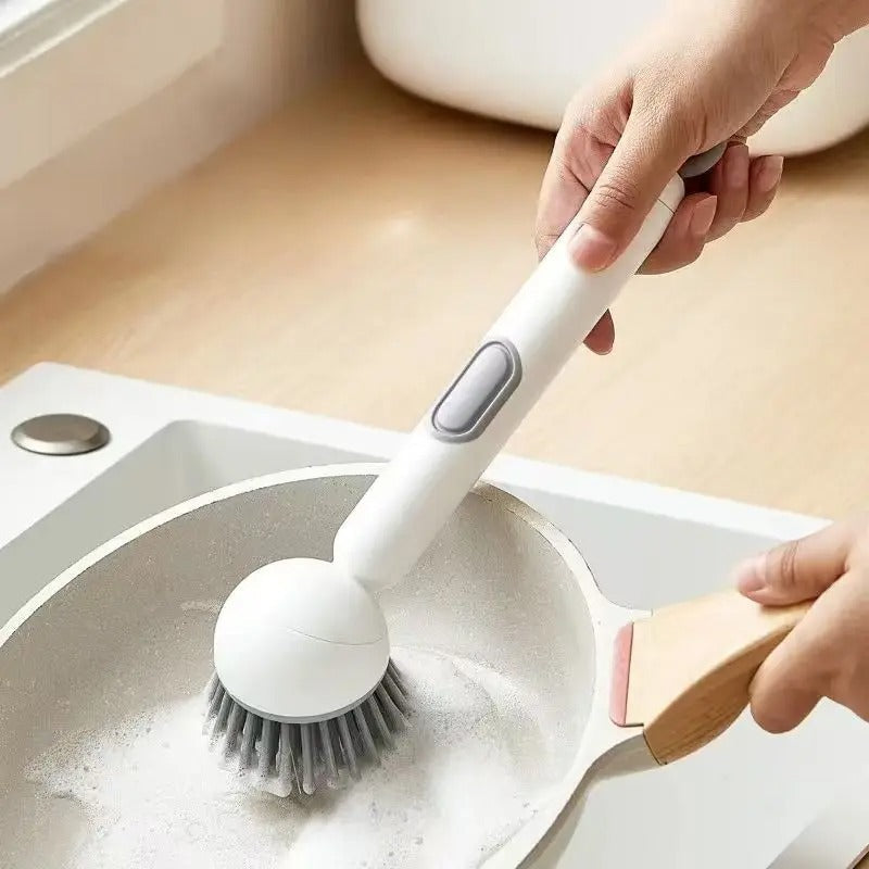 360° Rotatable Soap Dispensing Dish Brush – Advanced Kitchen Scrubber