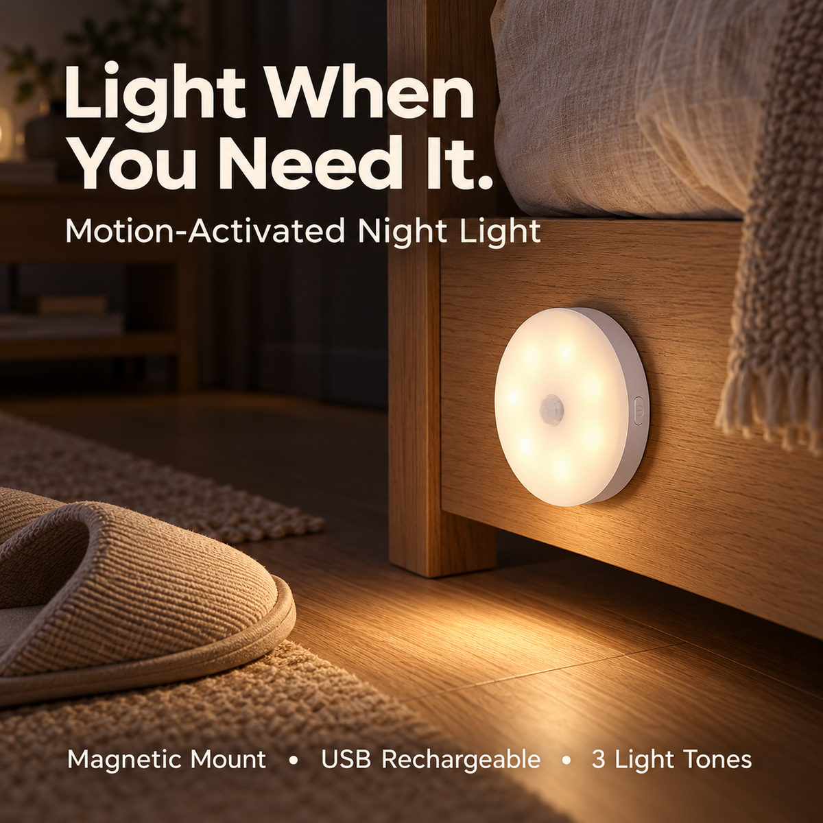 Rechargeable Motion Sensor Night Light – Magnetic Mount & 3 Light Colors - 1
