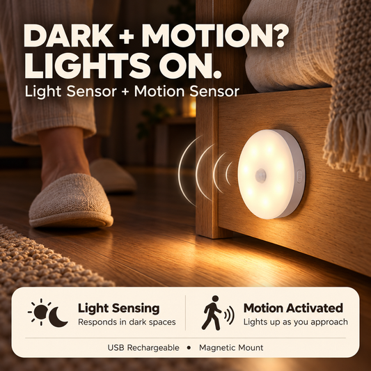 Rechargeable night light with ambient light sensing and motion activation