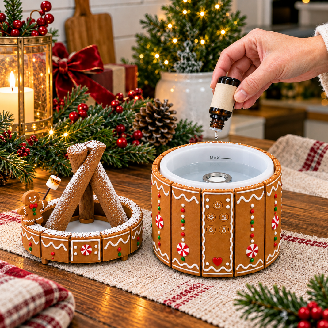 🎄 Mini Christmas Campfire Mist Lamp – Cozy LED Holiday Tabletop Decor
