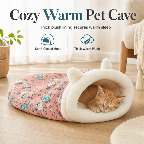 🐱🛏️Semi-Enclosed Hooded Pet Sleeping Bag Cave Bed