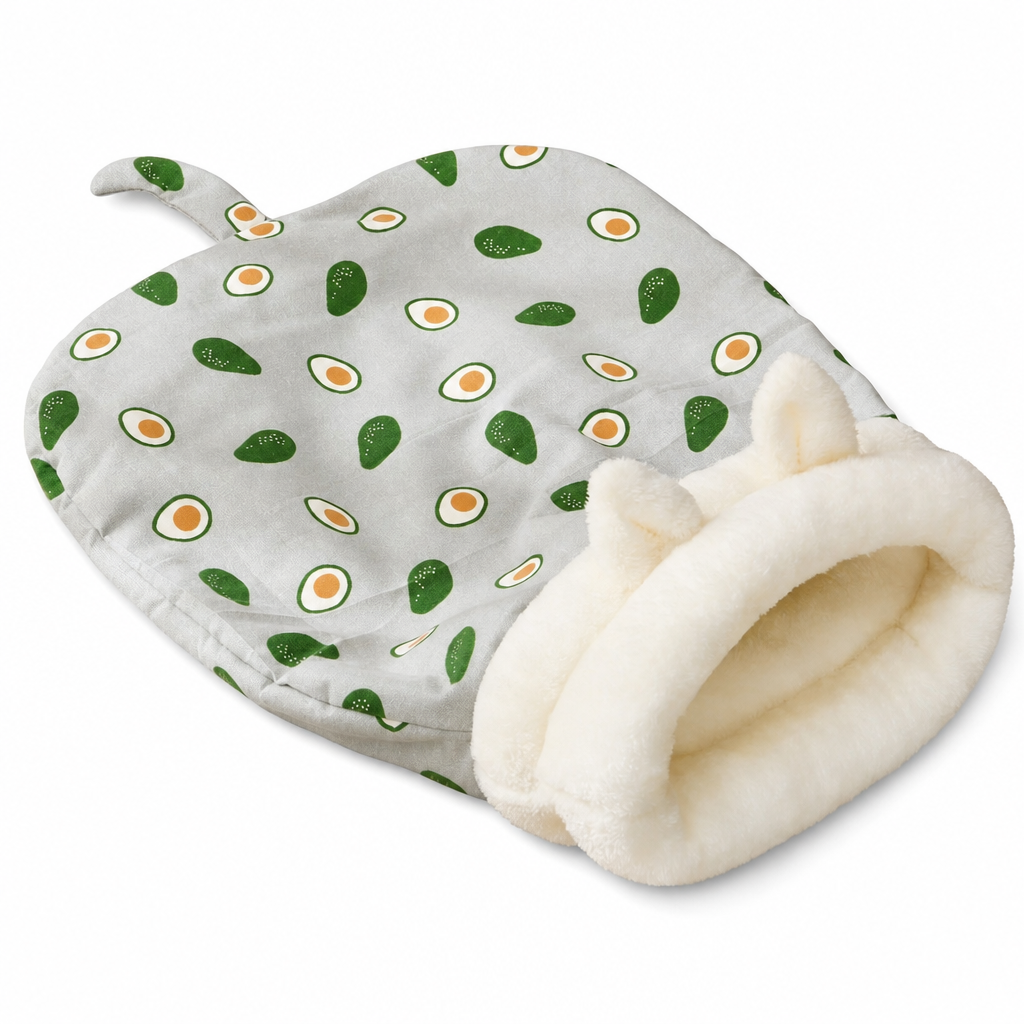 Gray avocado print pet cave bed