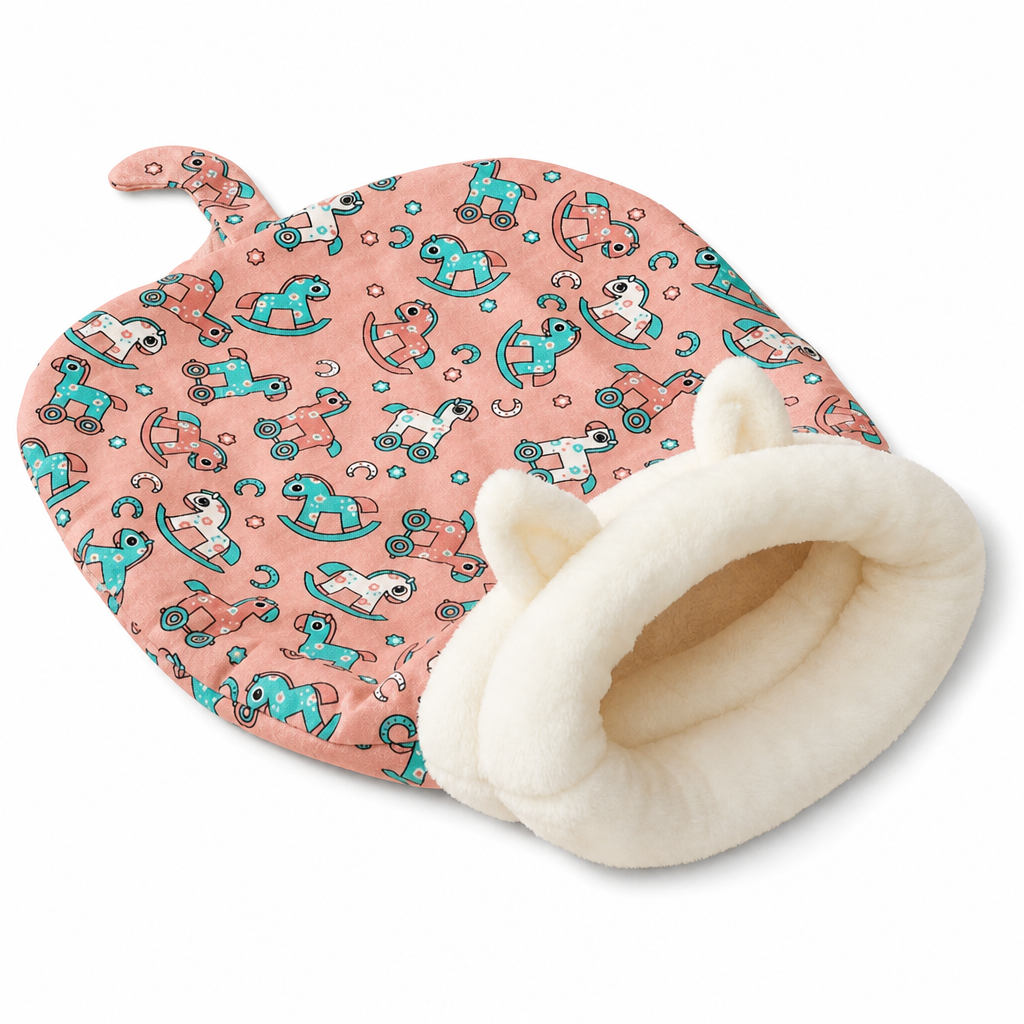 Pink rocking horse print pet cave bed