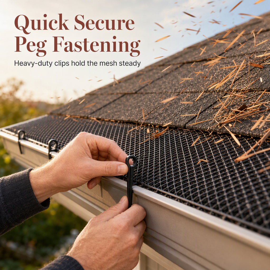 💦Thickened Plastic Gutter Guard Mesh Roll 15cm x 6m Leaf Filter Net with 10 Fixing Pegs for Roof Eaves Protection
