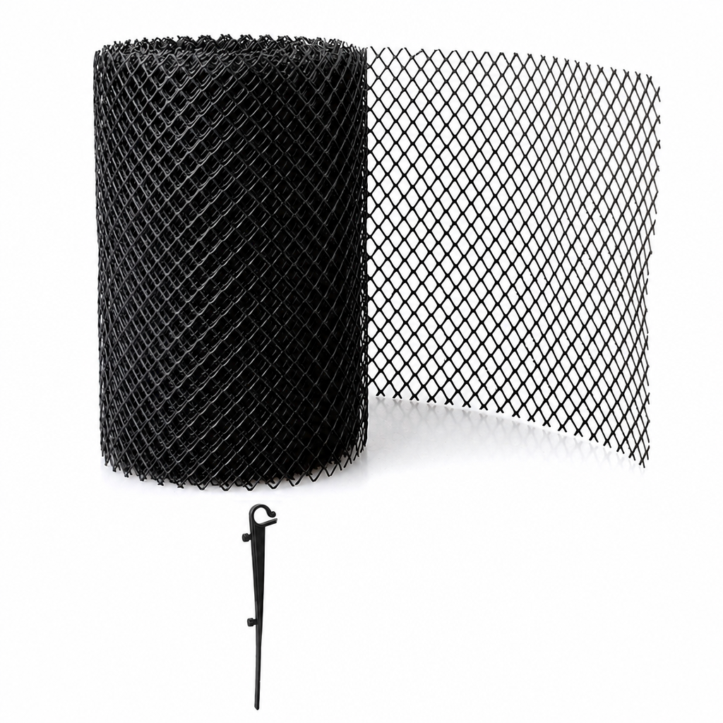 💦Thickened Plastic Gutter Guard Mesh Roll 15cm x 6m Leaf Filter Net with 10 Fixing Pegs for Roof Eaves Protection