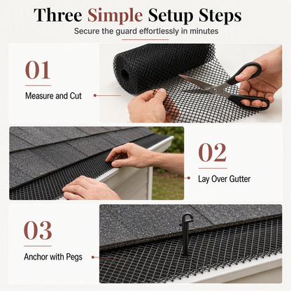 💦Thickened Plastic Gutter Guard Mesh Roll 15cm x 6m Leaf Filter Net with 10 Fixing Pegs for Roof Eaves Protection
