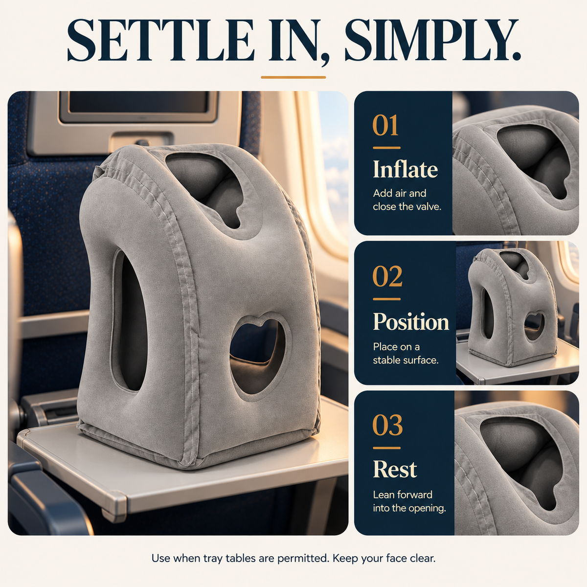 Inflate, position and rest instructions