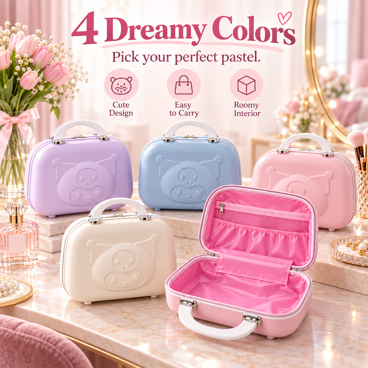 Pastel Hard-Shell Vanity Case – Cute Portable Makeup & Travel Organizer