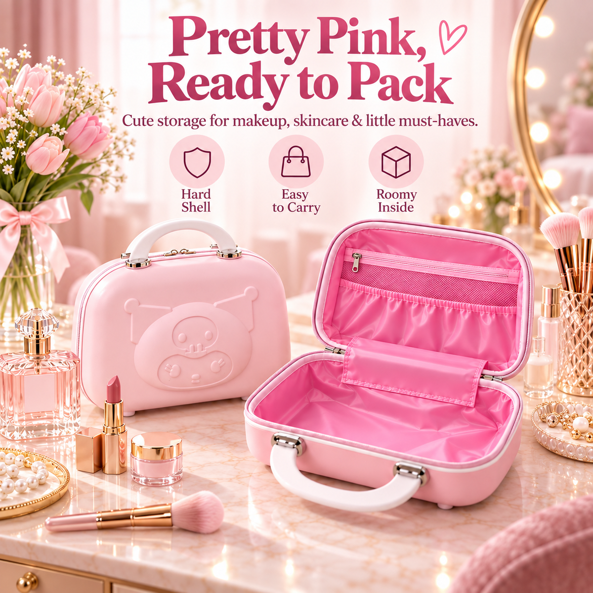 Pastel Hard-Shell Vanity Case – Cute Portable Makeup & Travel Organizer