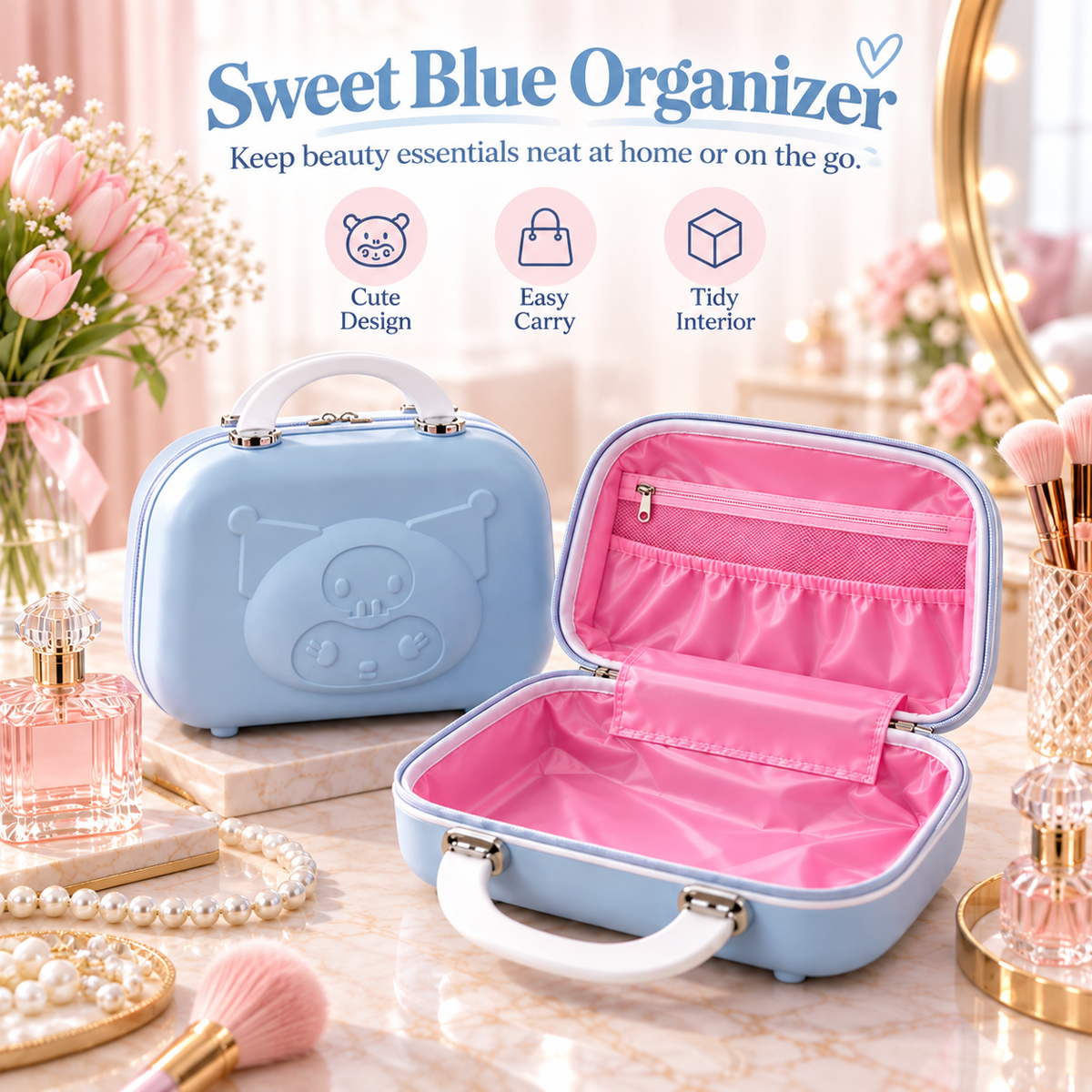 Pastel Hard-Shell Vanity Case – Cute Portable Makeup & Travel Organizer