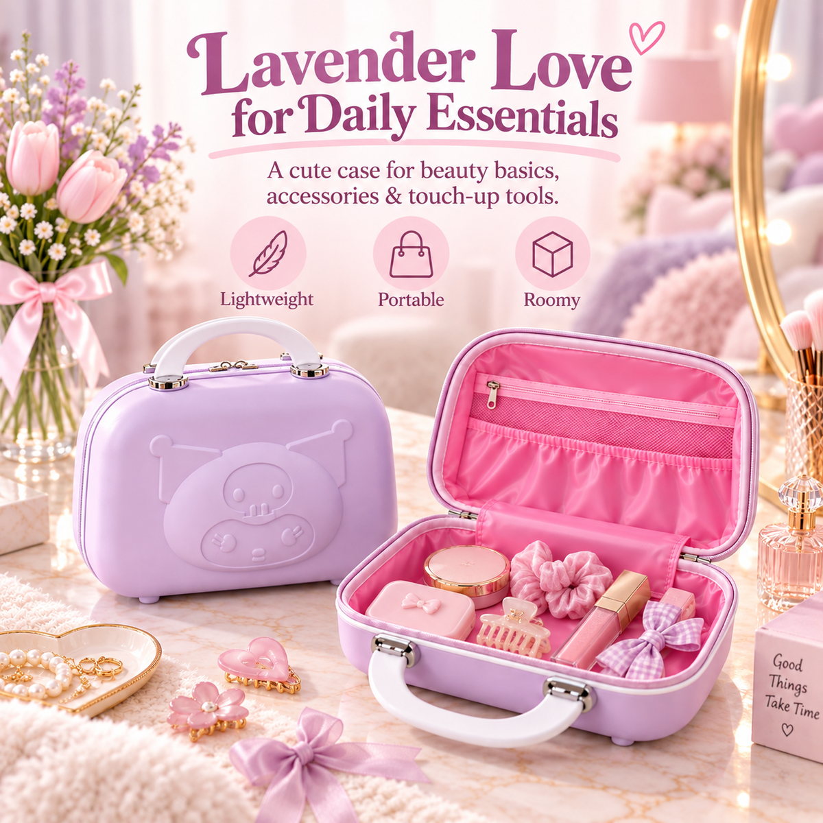 Pastel Hard-Shell Vanity Case – Cute Portable Makeup & Travel Organizer