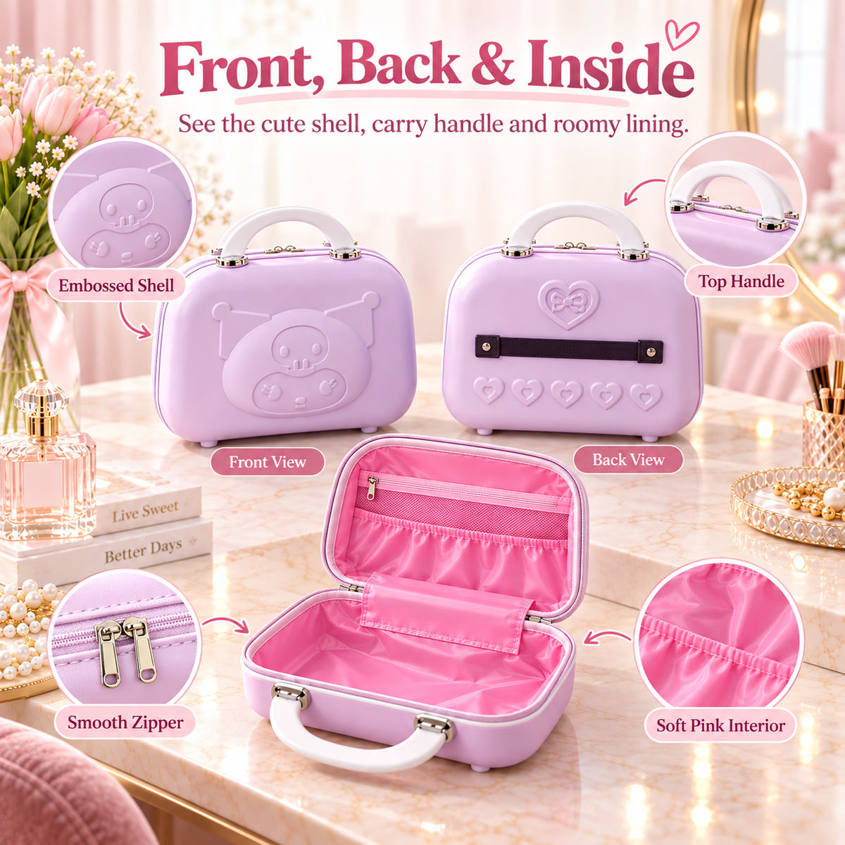 Pastel Hard-Shell Vanity Case – Cute Portable Makeup & Travel Organizer