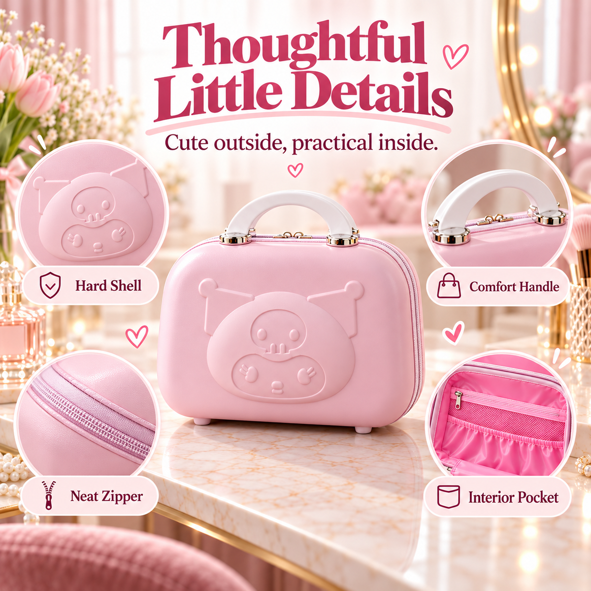 Pastel Hard-Shell Vanity Case – Cute Portable Makeup & Travel Organizer